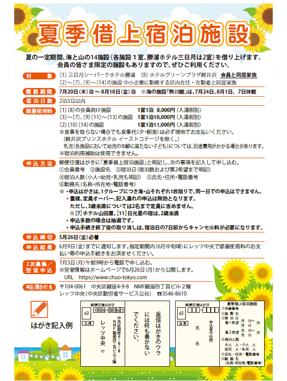 夏季借上宿泊施設　一覧
